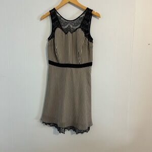 GUESS Striped Lace Trim Sleeveless Dress Black Cream Womens Size 8 y2k